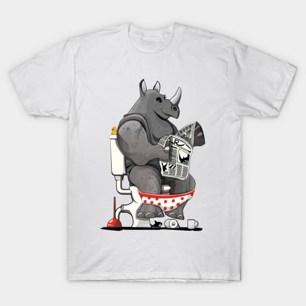 Rhino on the Toilet T-Shirt by InTheWashroom